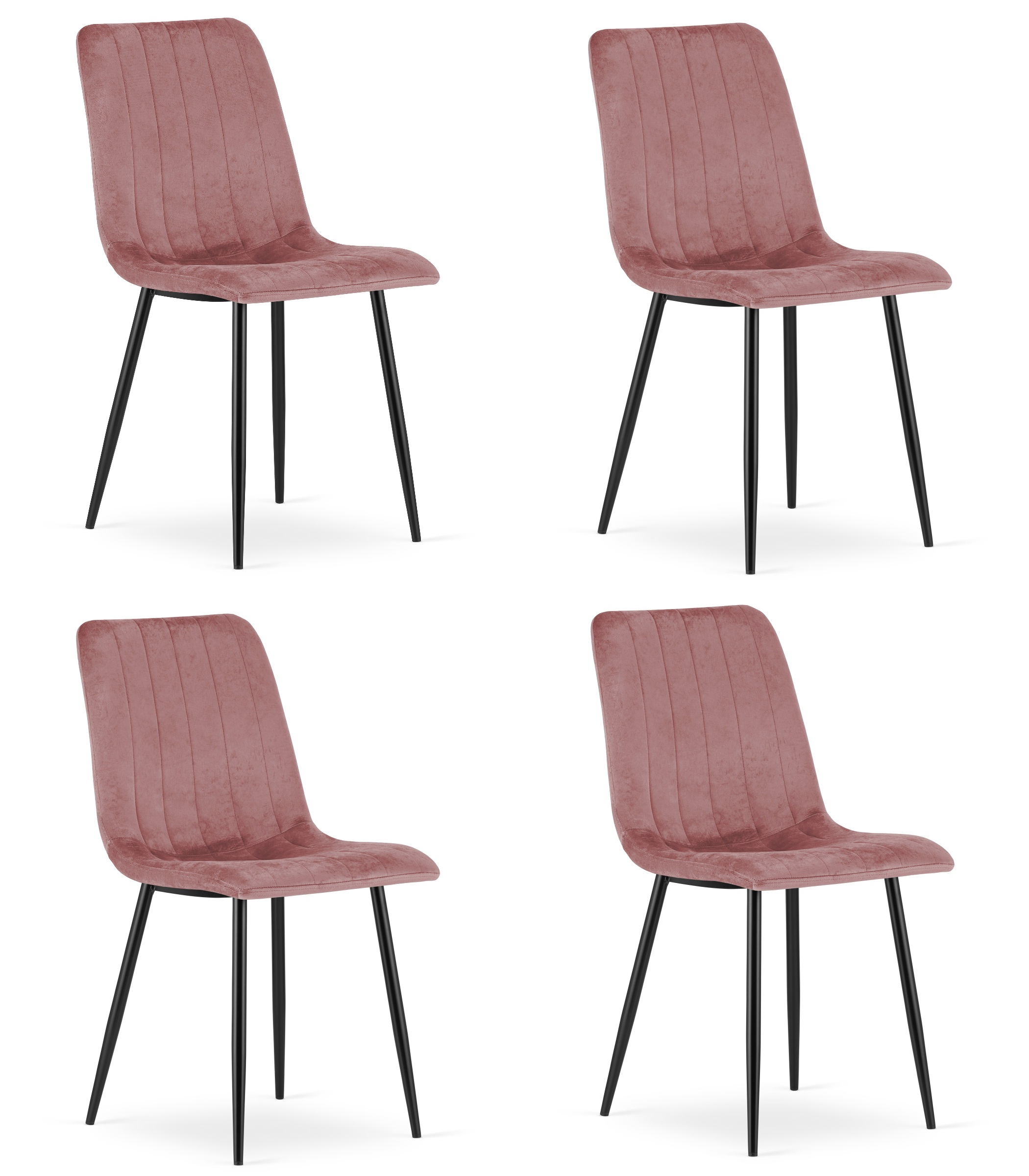 4er-Set Stuhl LAVA in Rosa-Samt mit schwarzen Beinen