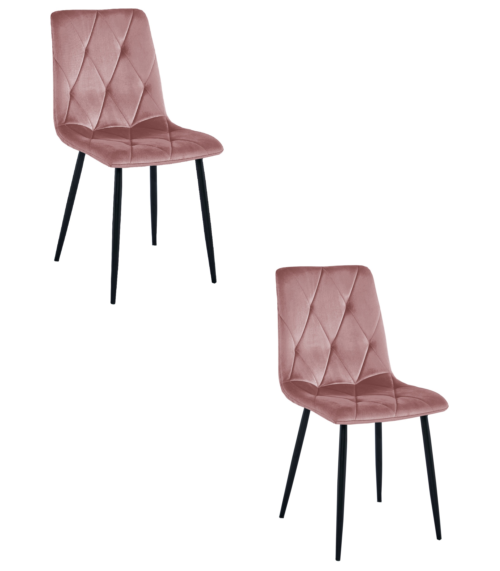 2er-Set Stuhl LIBRA in Rosa aus Samt mit schwarzen Beinen