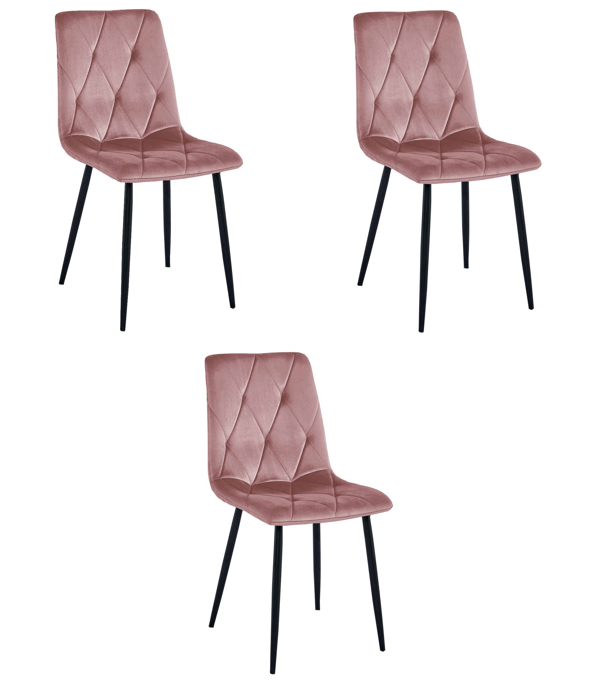 3er-Set Stuhl LIBRA in Rosa aus Samt mit schwarzen Beinen