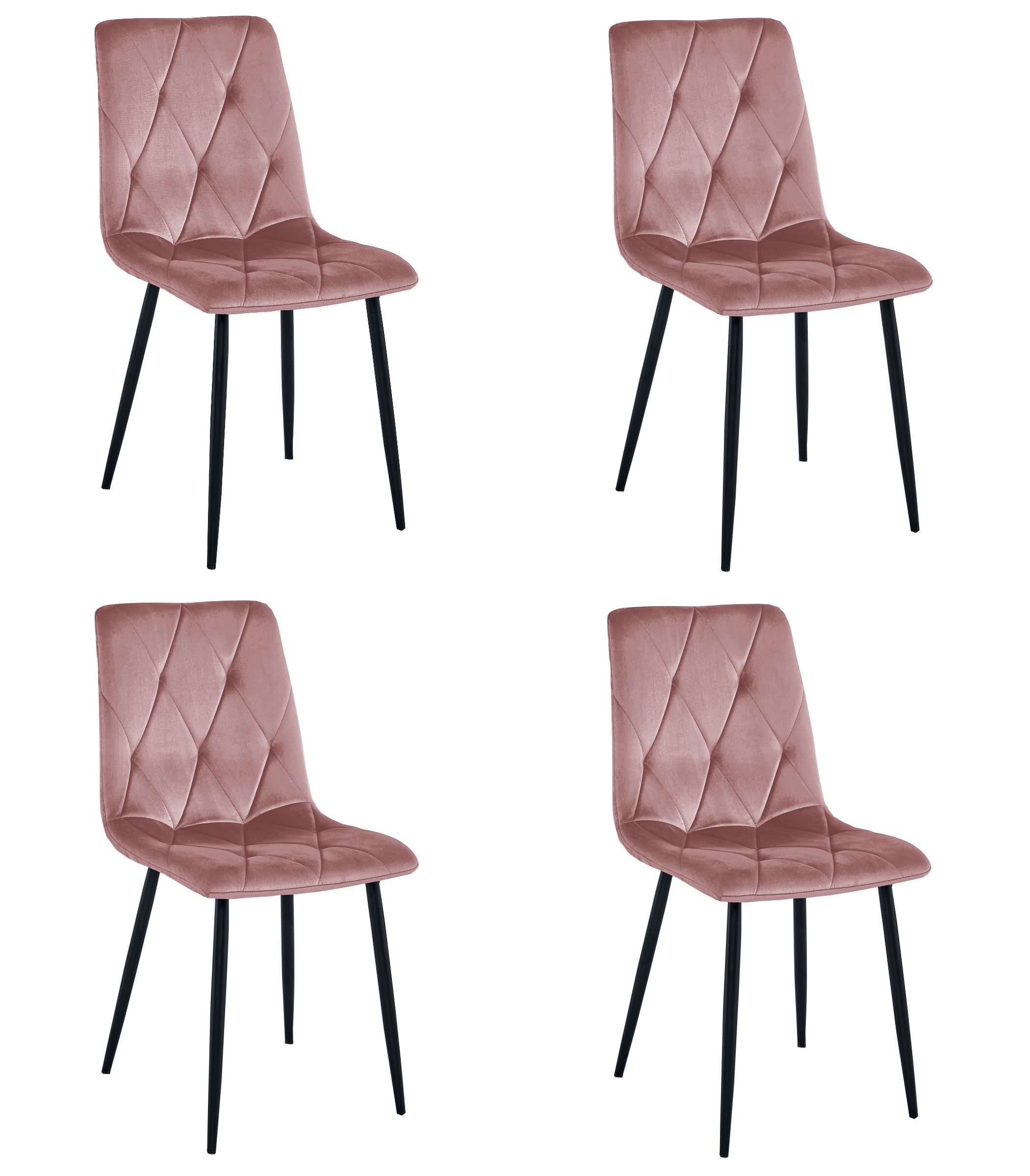 4er-Set Stühle LIBRA Samt rosa mit schwarzen Beinen