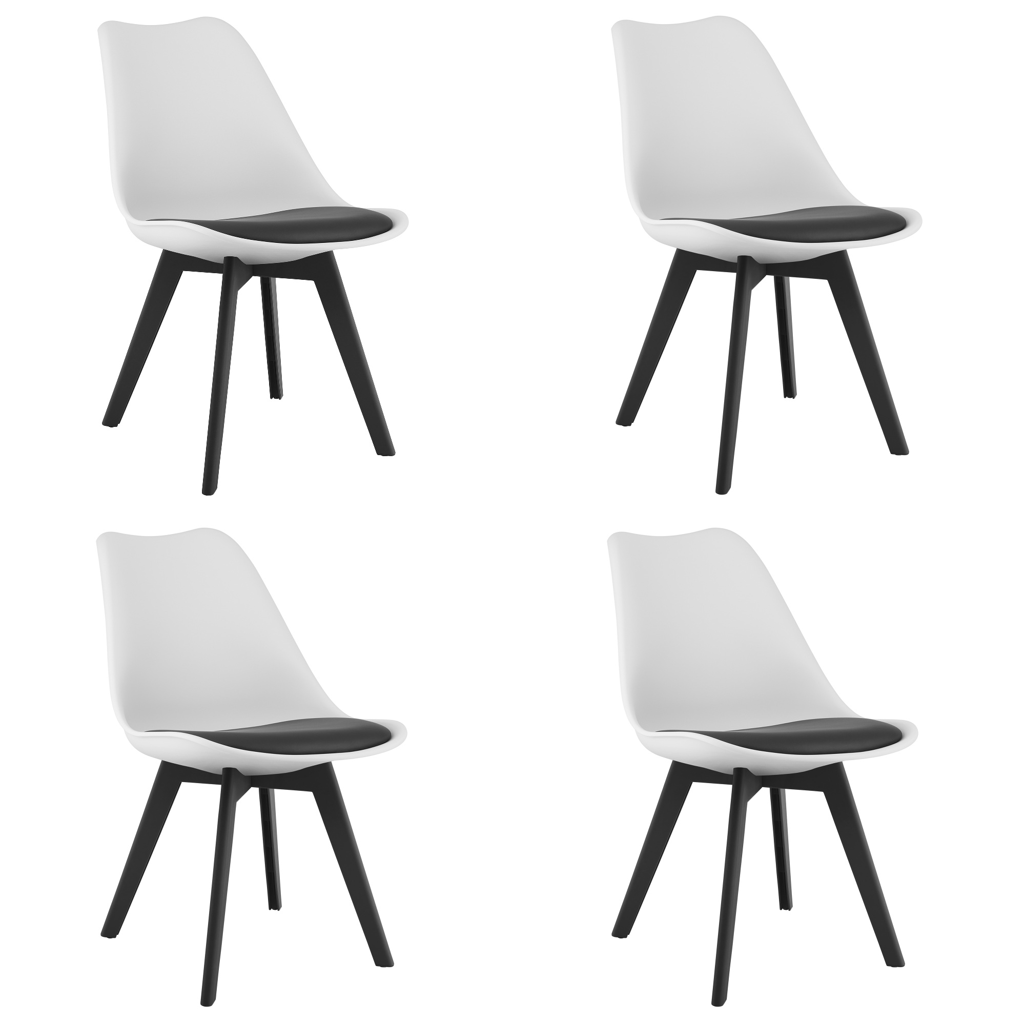 4er-Set Stuhl MARK in Weiß-Schwarz mit schwarzen Beinen
