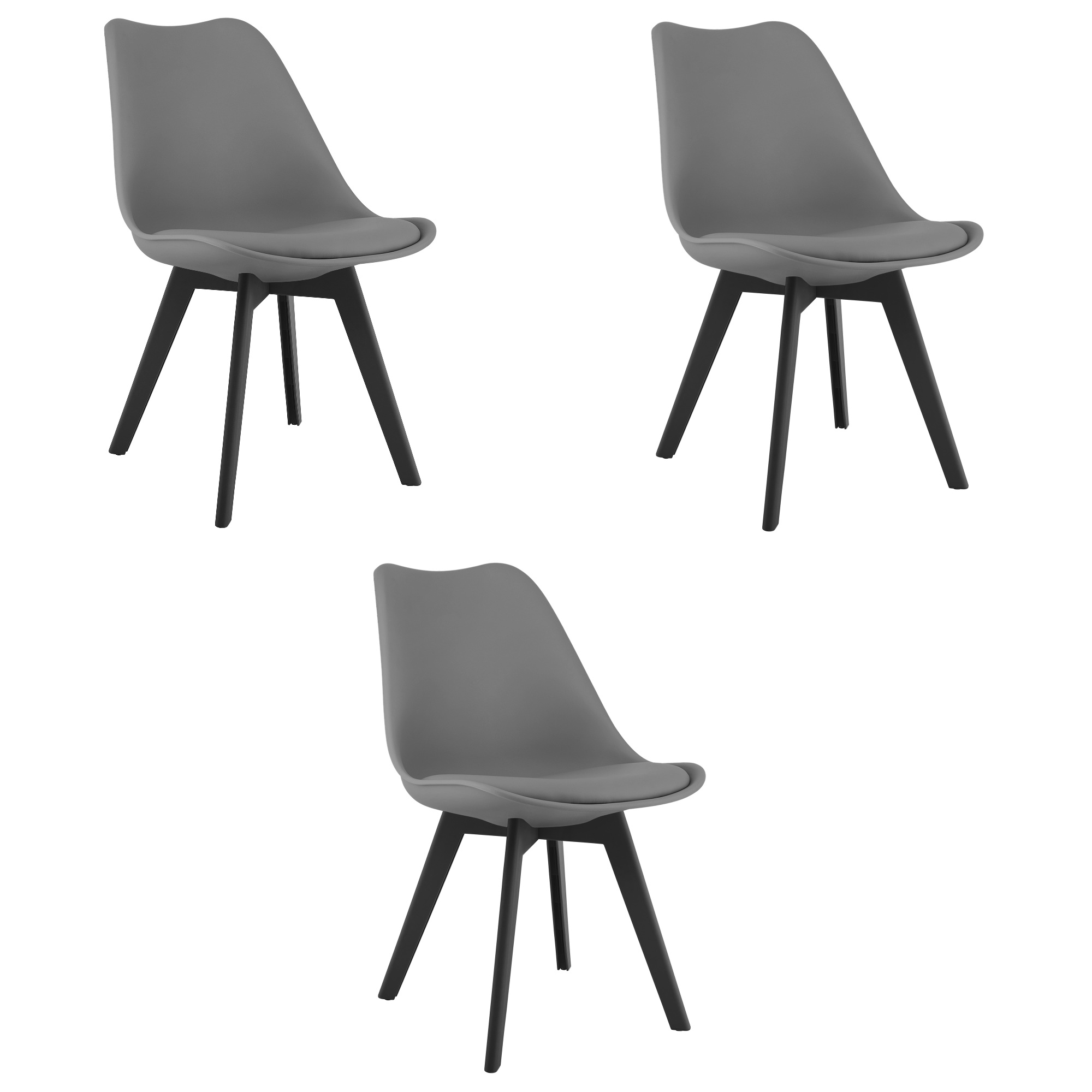 3er-Set Stuhl MARK in Graphit mit schwarzen Beinen