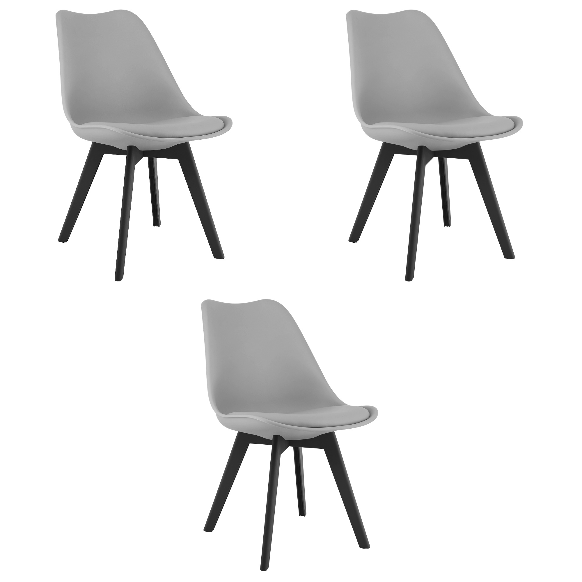 3er-Set Stuhl MARK in Grau mit schwarzen Beinen