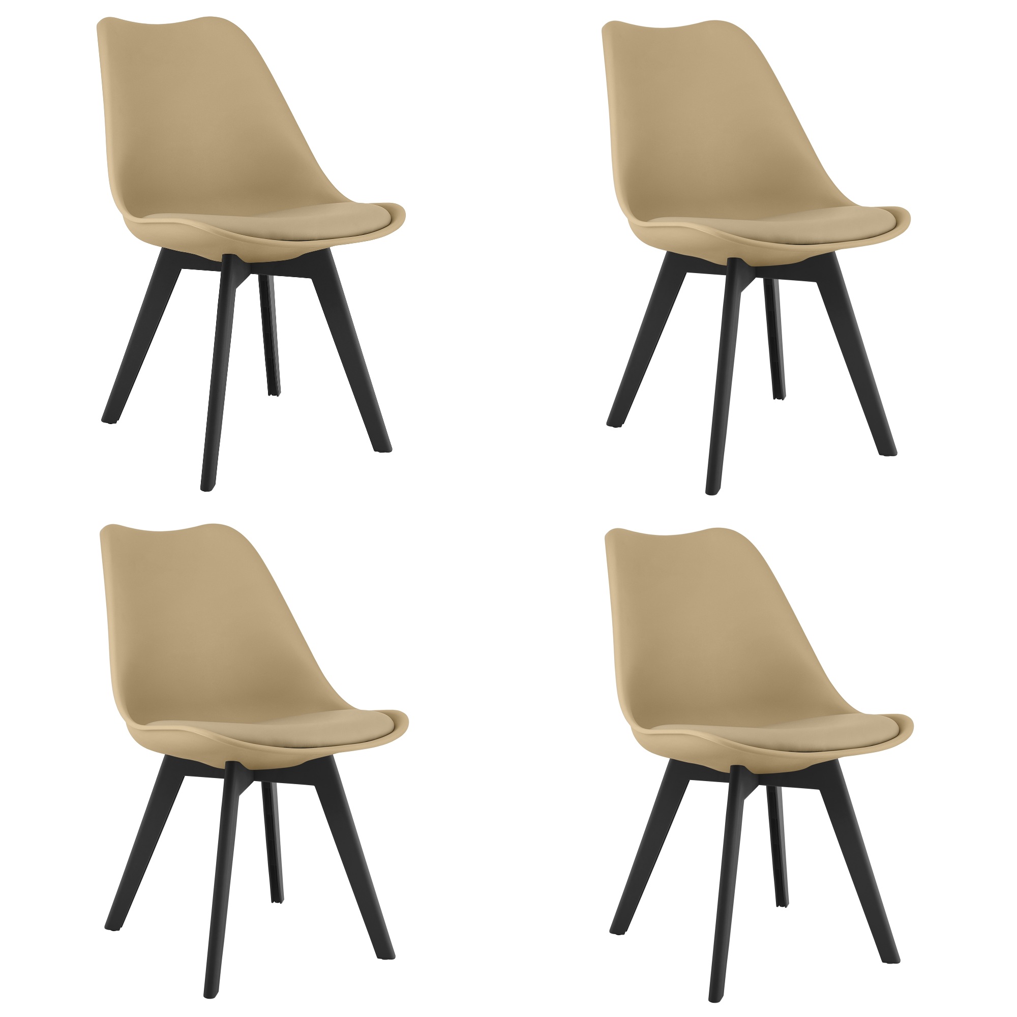 4er-Set Stuhl MARK in dunklem Beige mit schwarzen Beinen