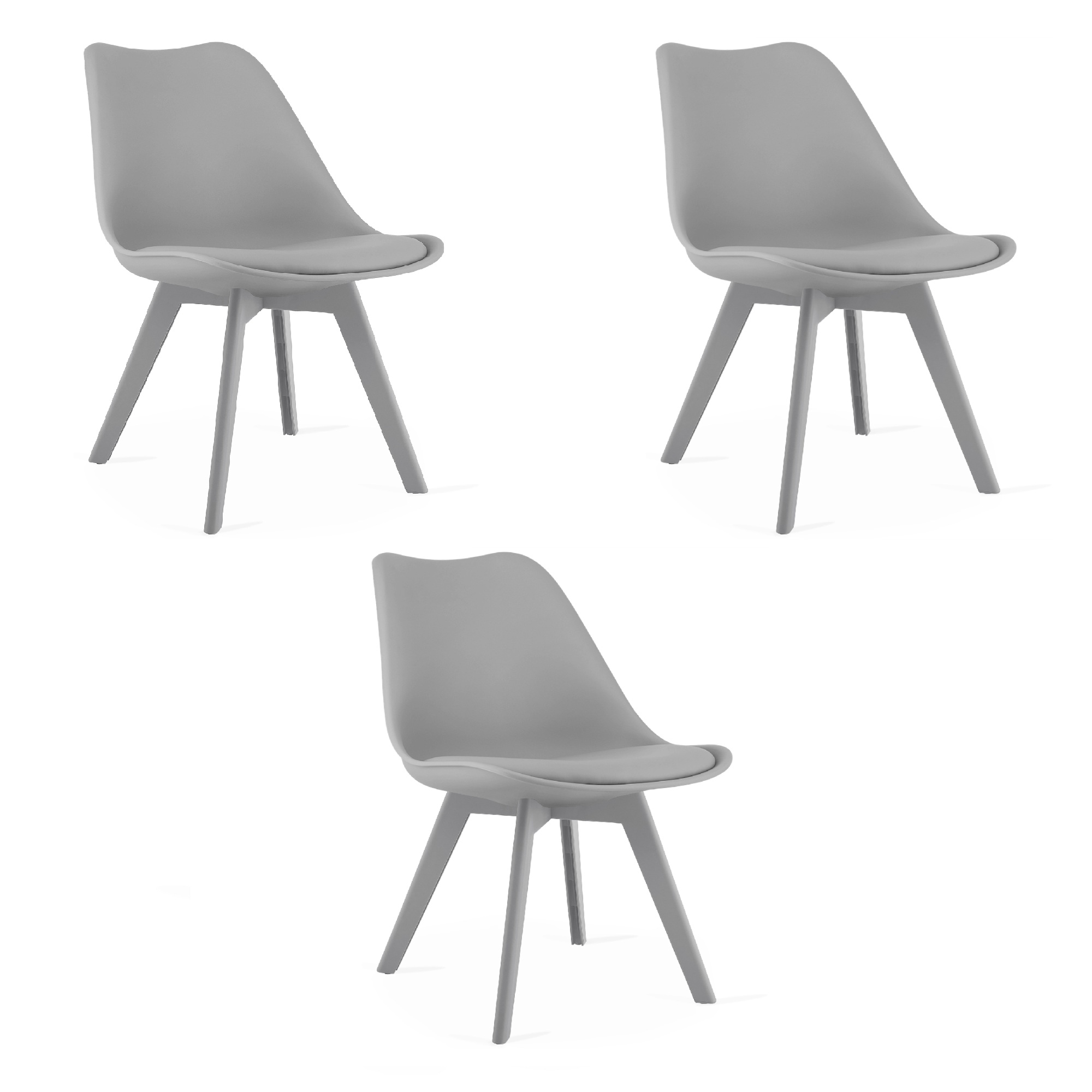 3er-Set Stuhl MARK in Grau mit grauen Beinen