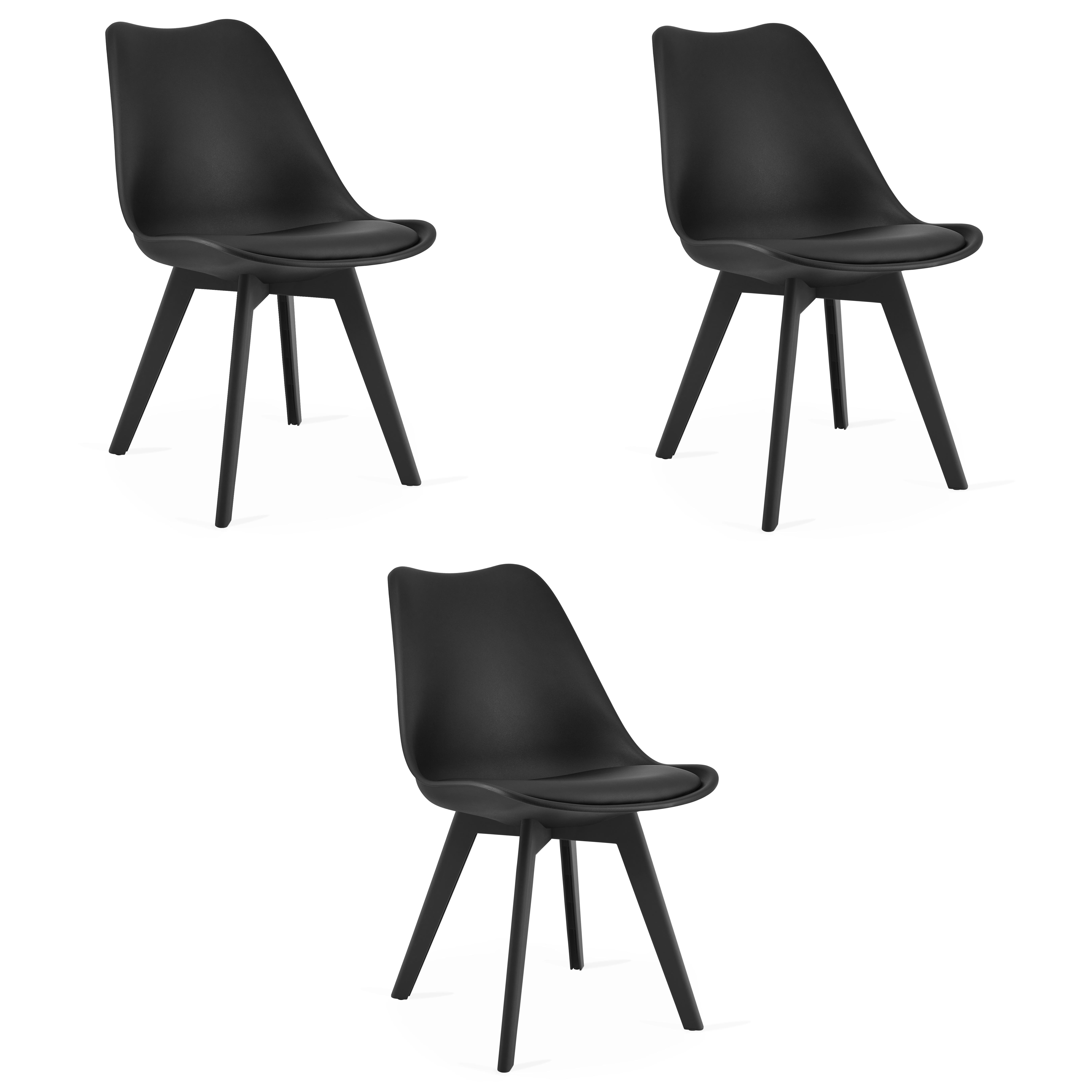 3er-Set Stuhl MARK in Schwarz mit schwarzen Beinen