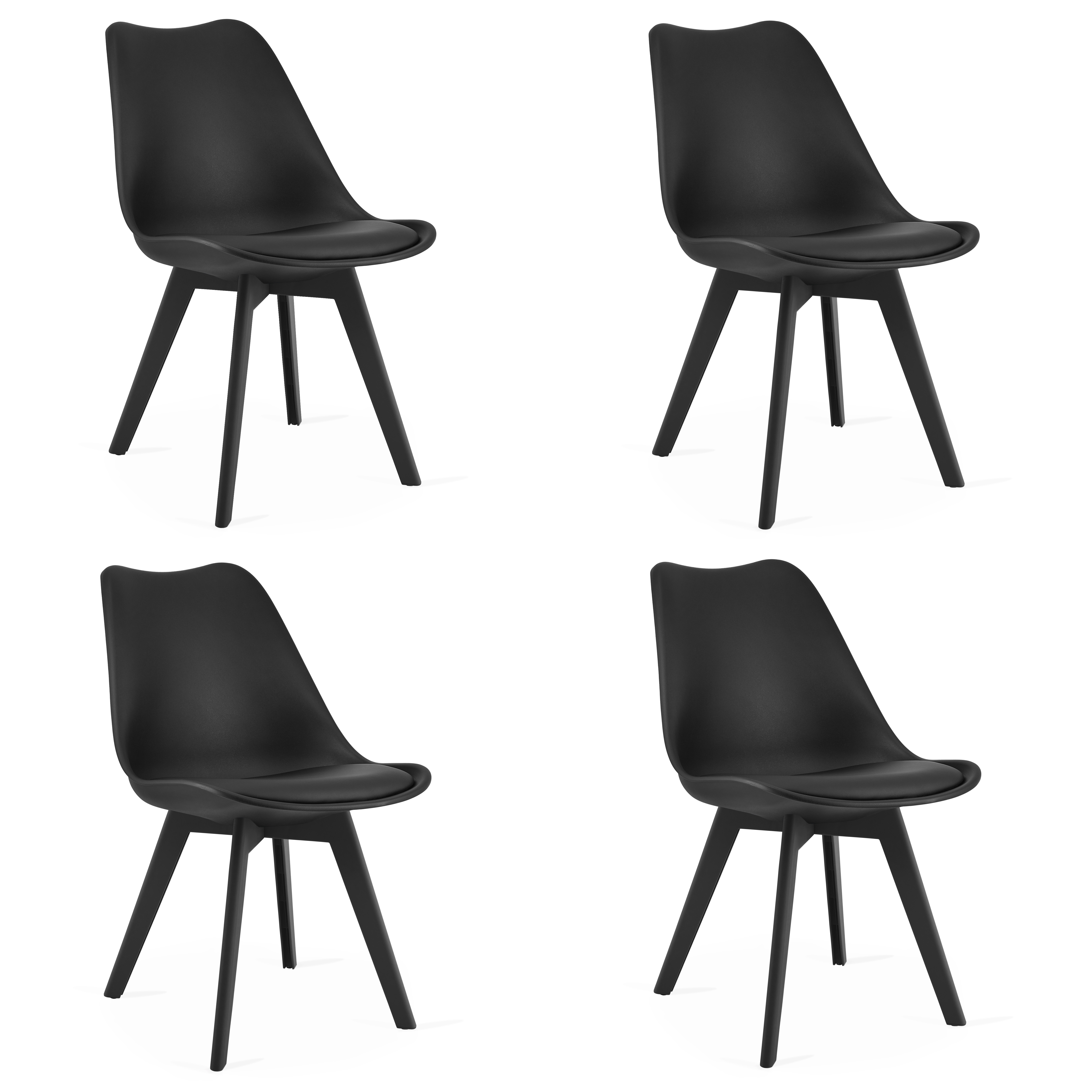 4er-Set Stuhl MARK in Schwarz mit schwarzen Beinen