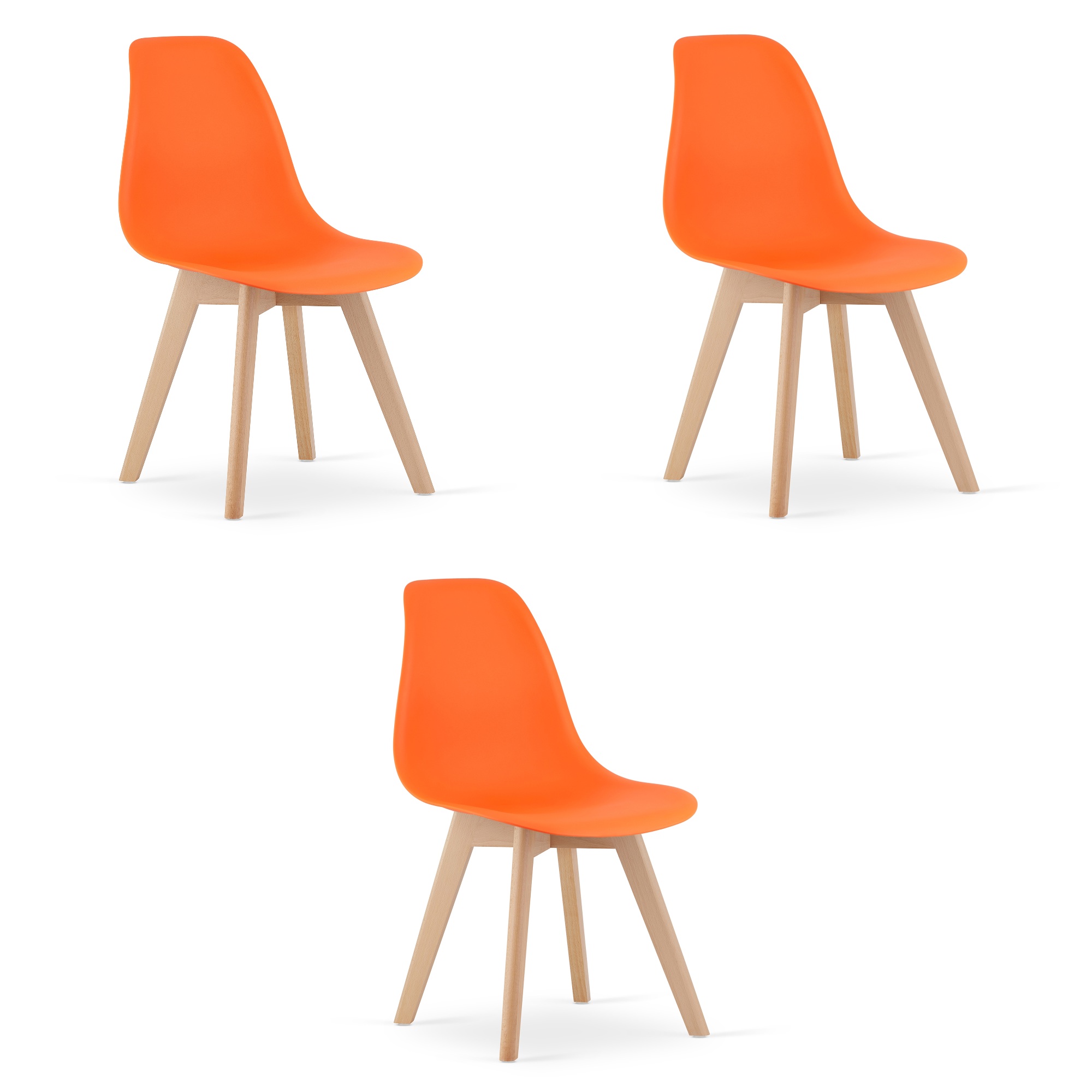 3er-Set Stuhl KITO in Orange mit Buchenholzbeinen