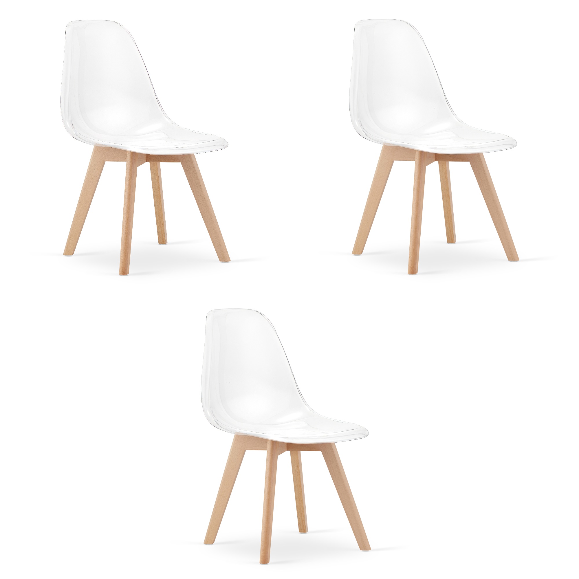 3er-Set Stuhl KITO transparent mit Naturbeinen