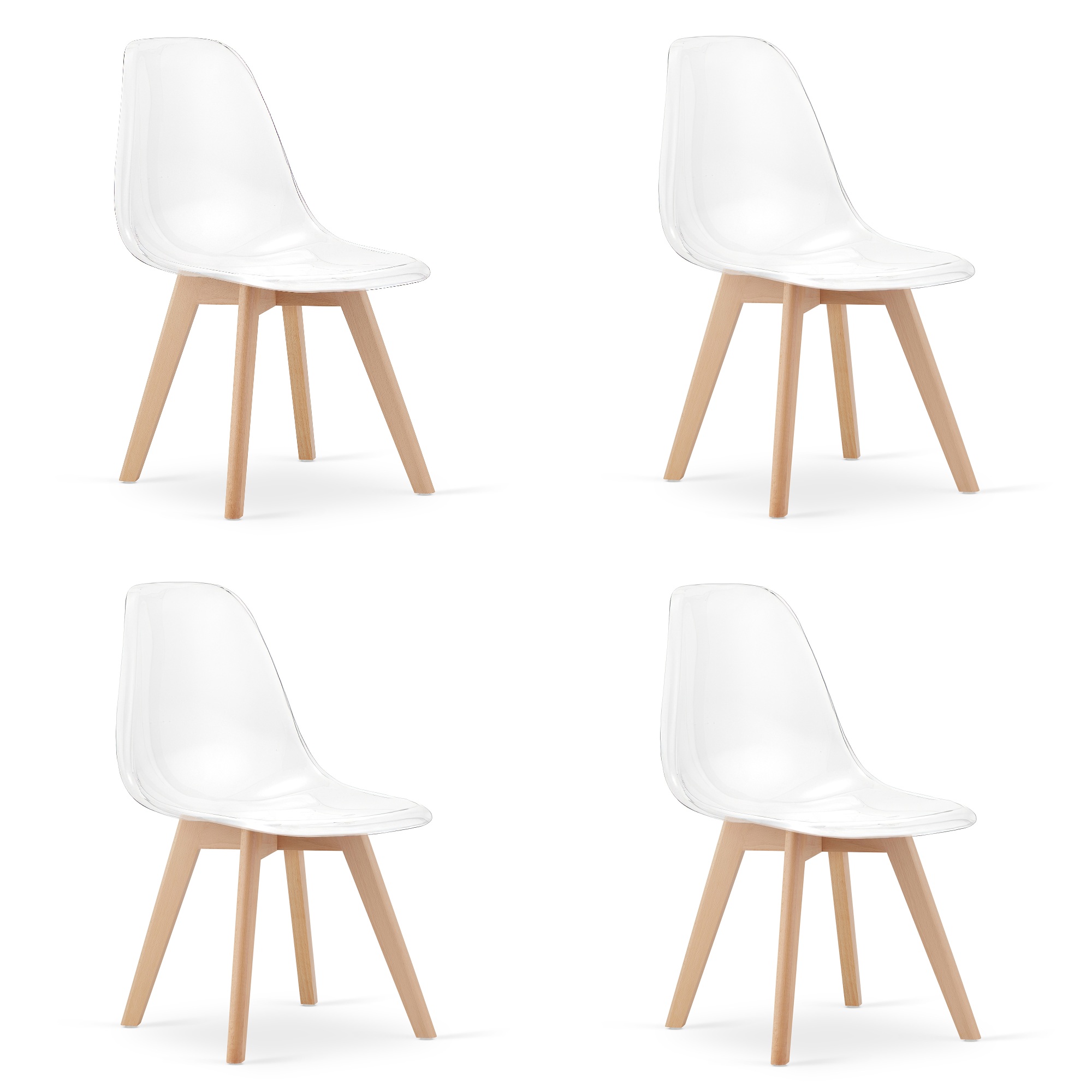4er-Set Stuhl KITO transparent mit Buchenbeinen