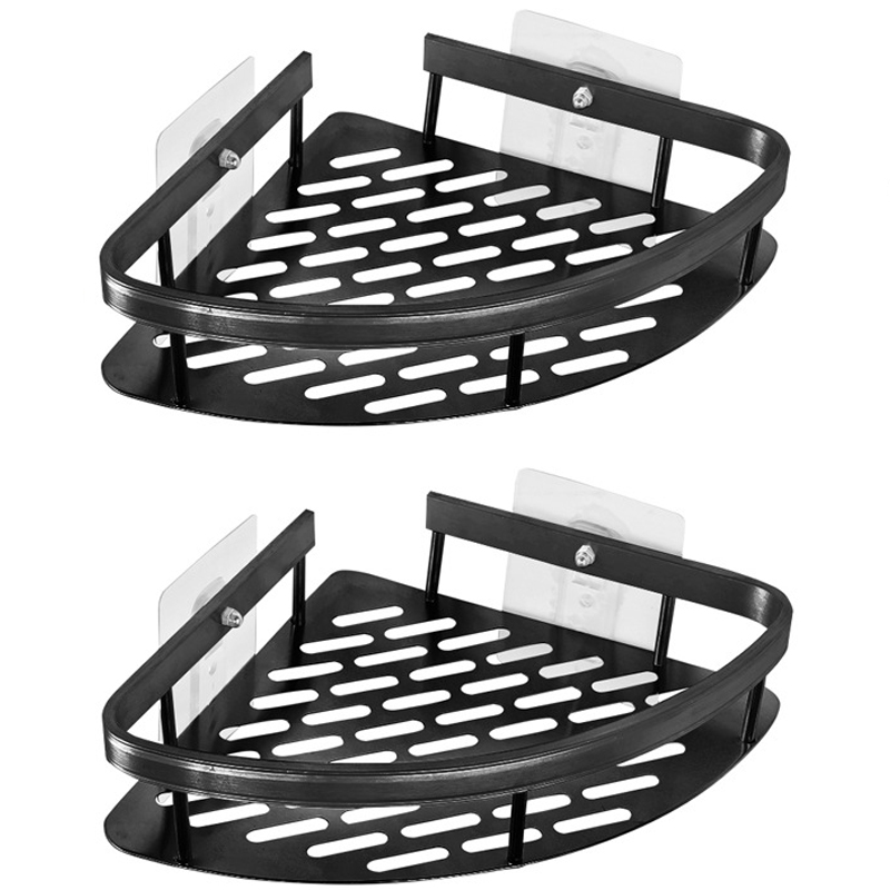 Badezimmer-Eckregal 2er-Set in Schwarz aus Metall