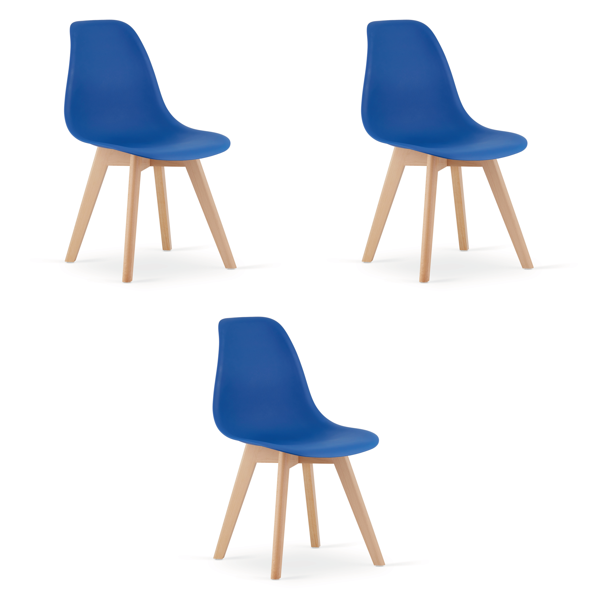 3er-Set Stuhl KITO in Blau mit Buchenbeinen