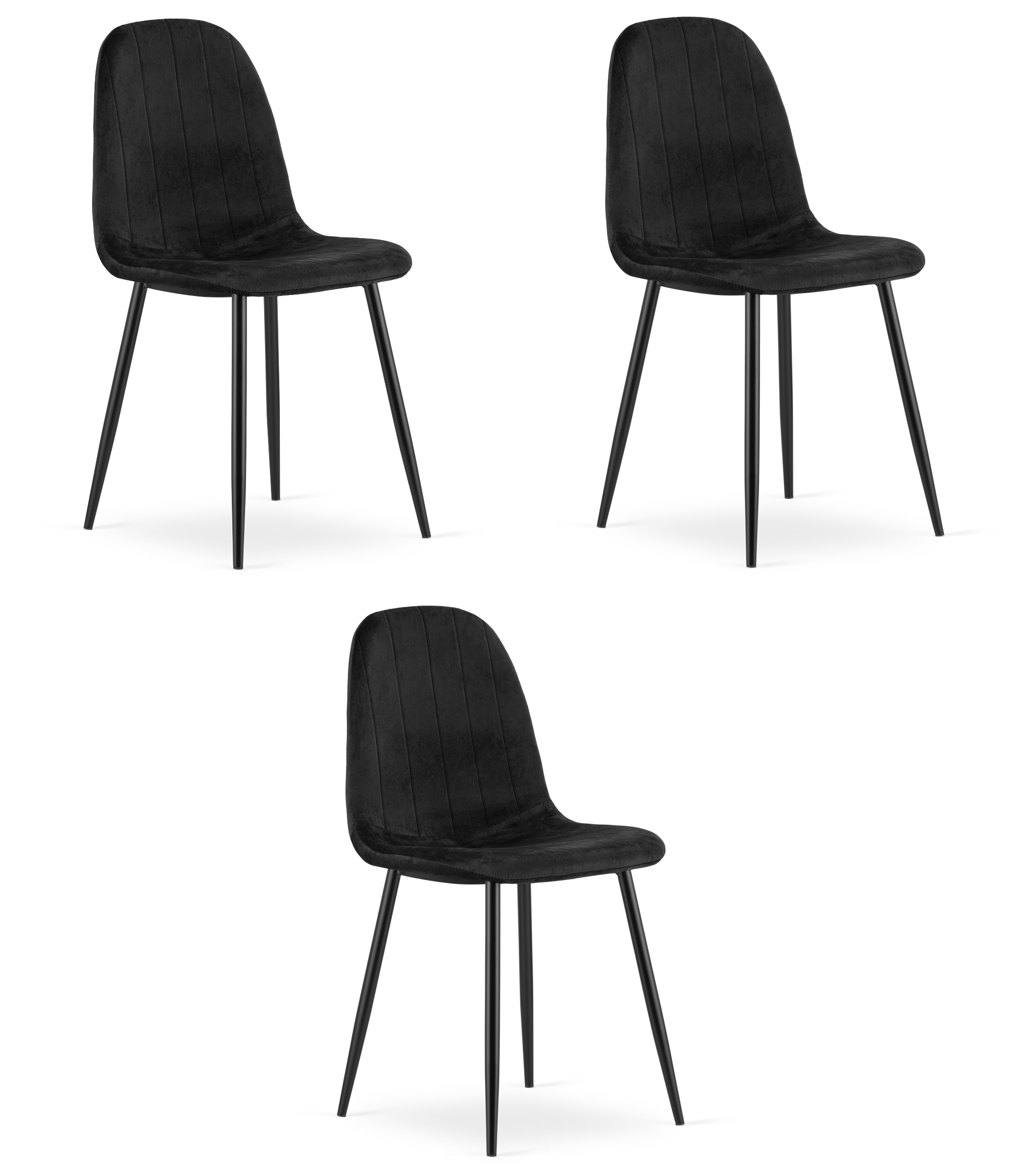 Stuhl PADVA in Schwarz, Samt, Metallbeine, 3er-Set