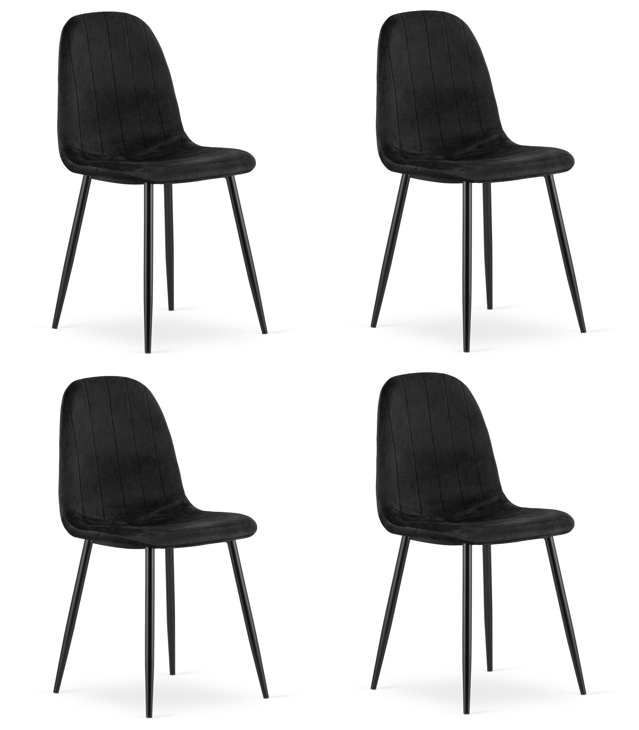 4er-Set Stuhl PADVA in Schwarz aus Samt mit Metallbeinen
