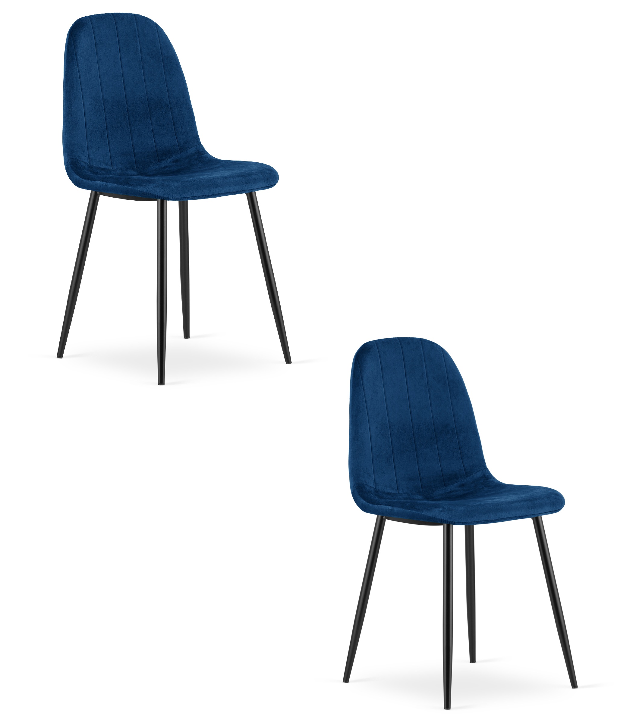 Stuhl PADVA Samt dunkelblau mit schwarzen Beinen, 2er-Set