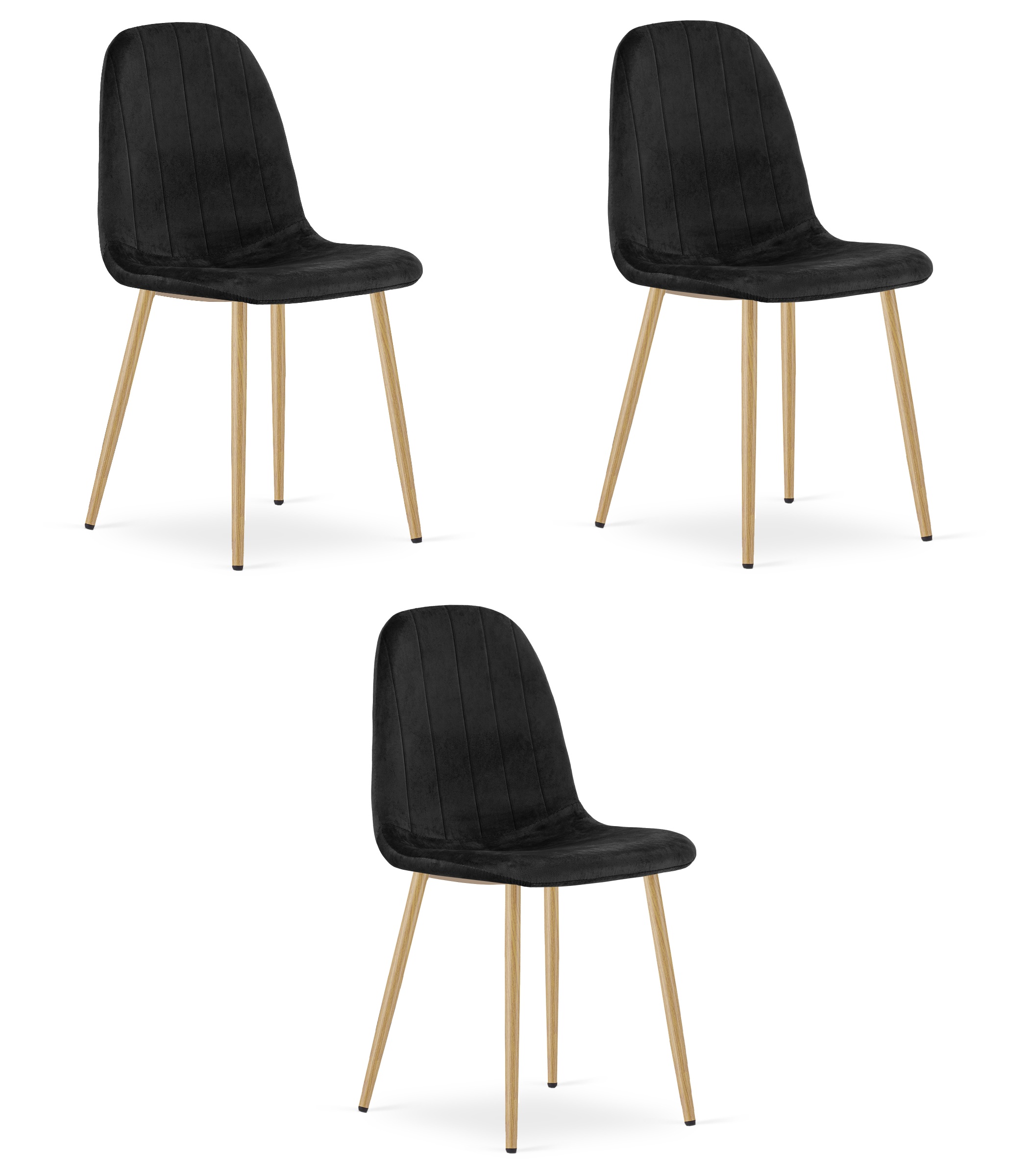 Stuhl PADVA in Schwarz aus Samt, 3er-Set