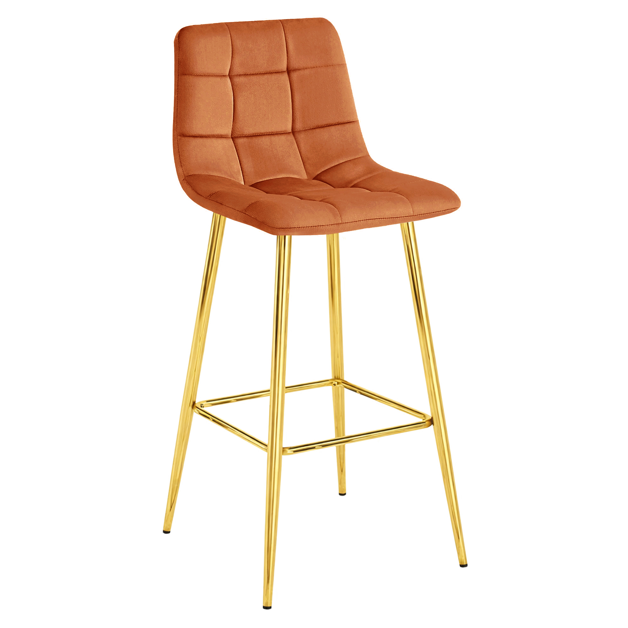 Barhocker ARCETO in kupferfarbenem Samt mit goldenen Beinen