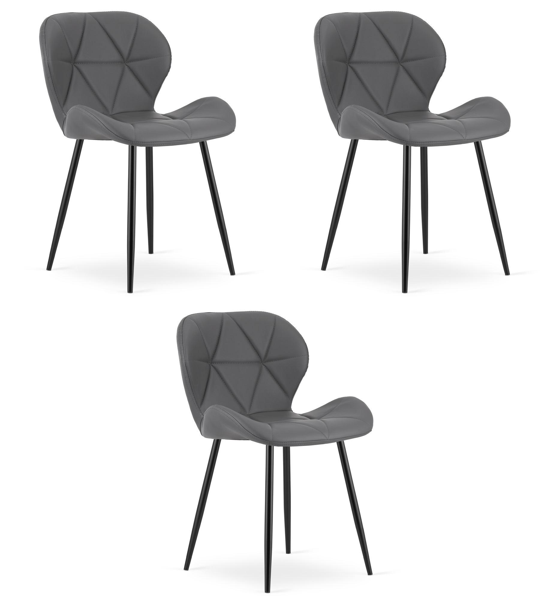 3 Stühle MANGO in grauem Kunstleder, Beine schwarz