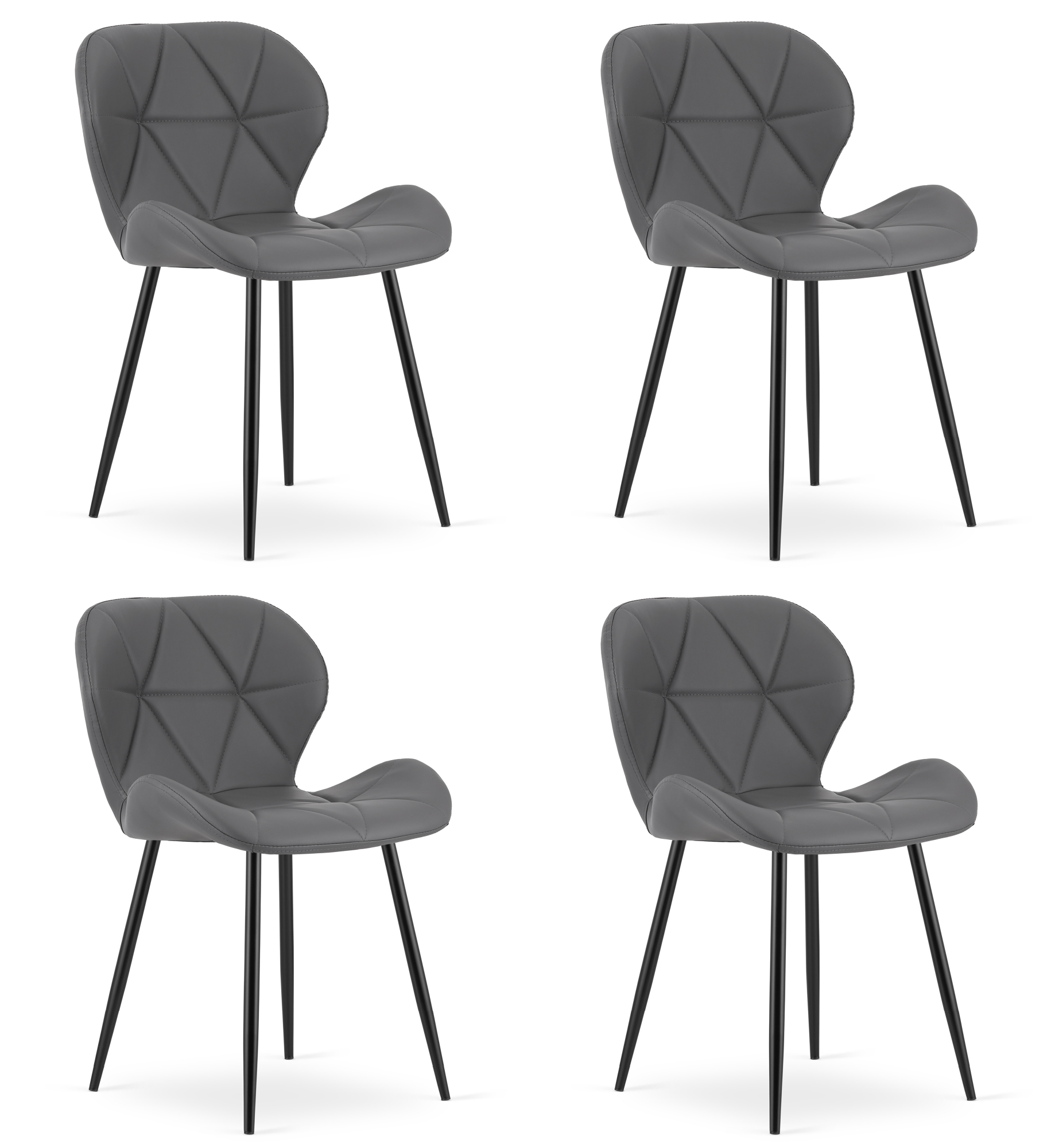 Stuhl MANGO 4er-Set in grauem Kunstleder mit schwarzen Beinen