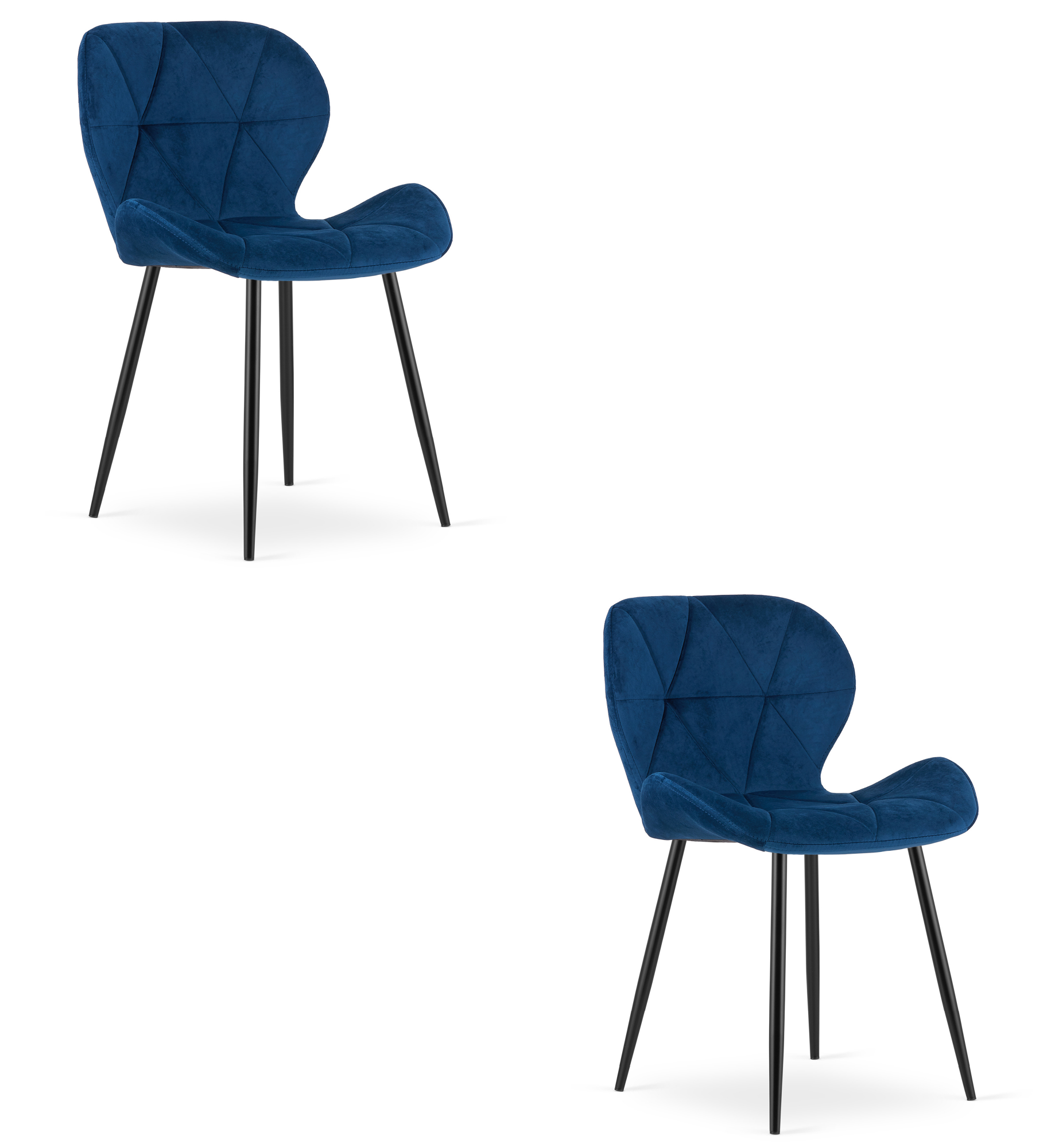 Stuhl MANGO 2er-Set in navyfarbenem Samt, schwarze Beine