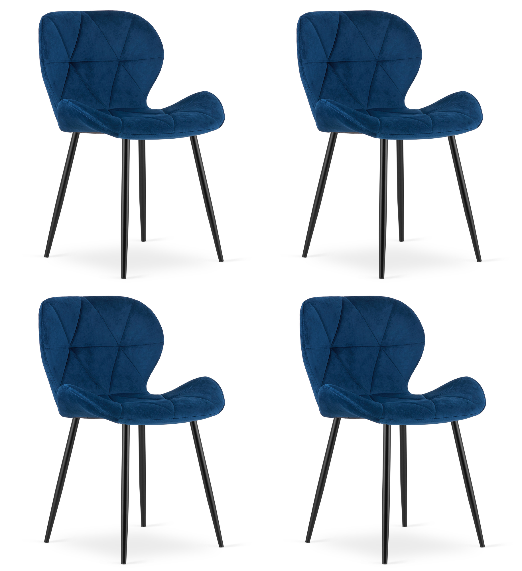 4er-Set Stuhl MANGO aus Samt in Marineblau, schwarze Beine