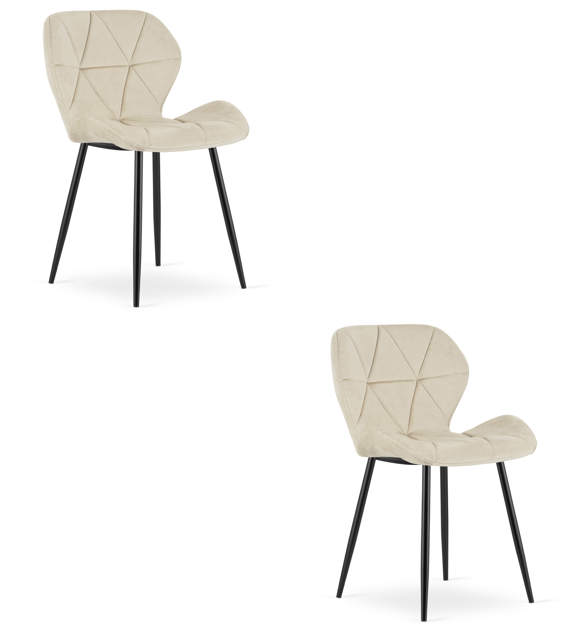 Stuhl MANGO Samt hellbeige mit schwarzen Beinen, 2er-Set