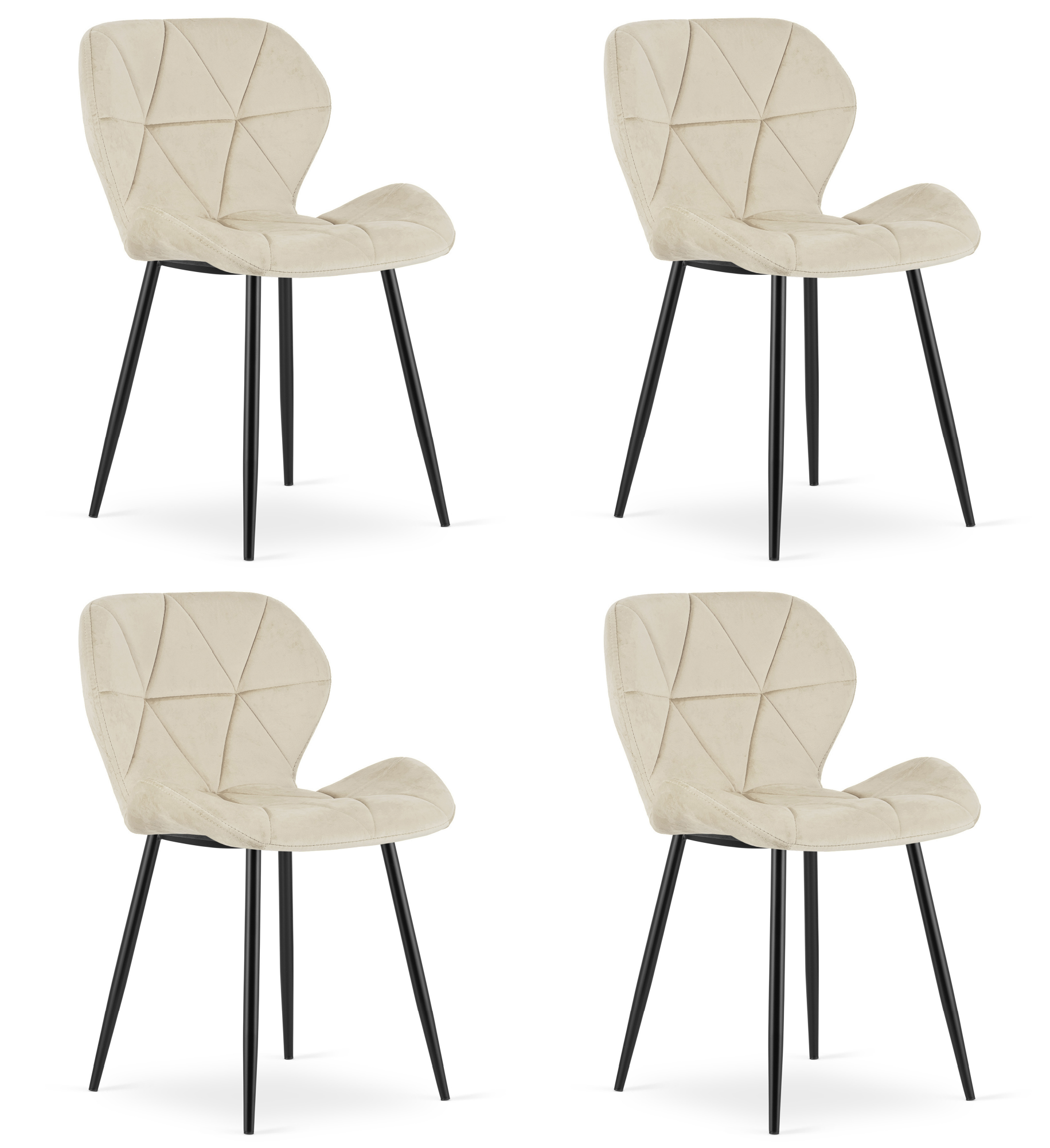 4er-Set Stuhl MANGO Samt in hellem Beige, Beine schwarz