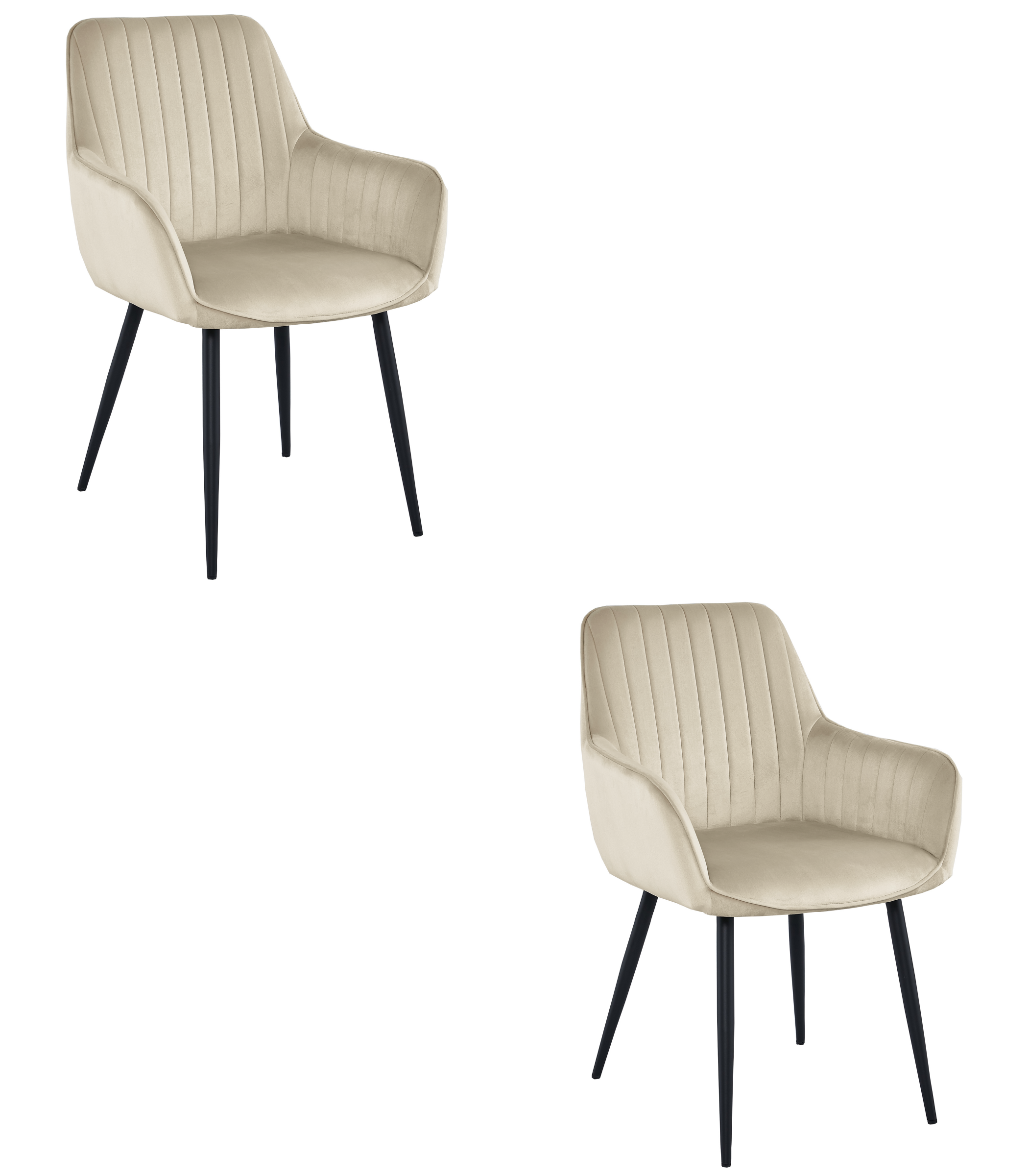 2x Stuhl SOLDEN in Beige-Samt, Beine schwarz