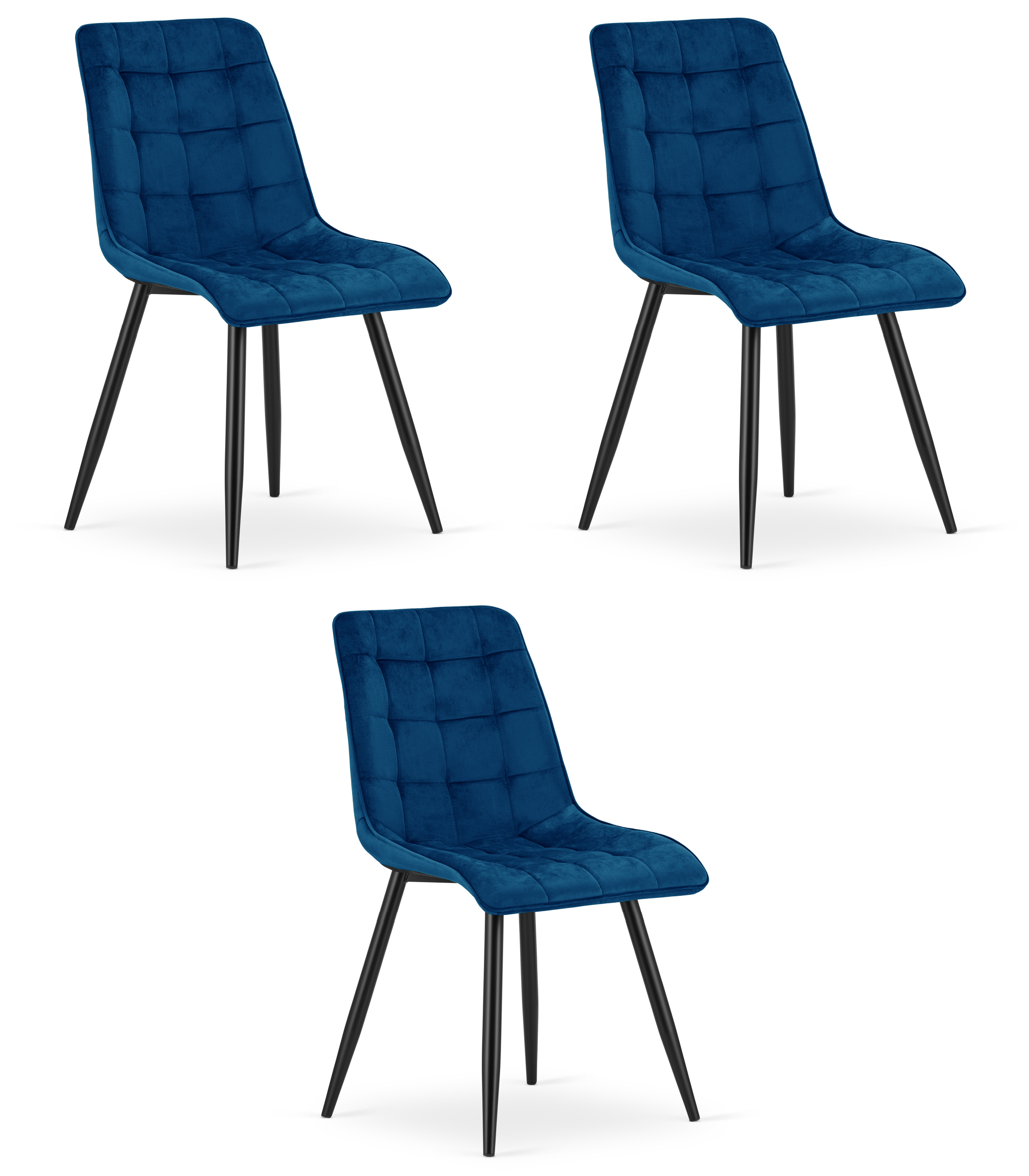 3er-Set Stuhl SPLIT in Navy-Samt mit schwarzen Beinen