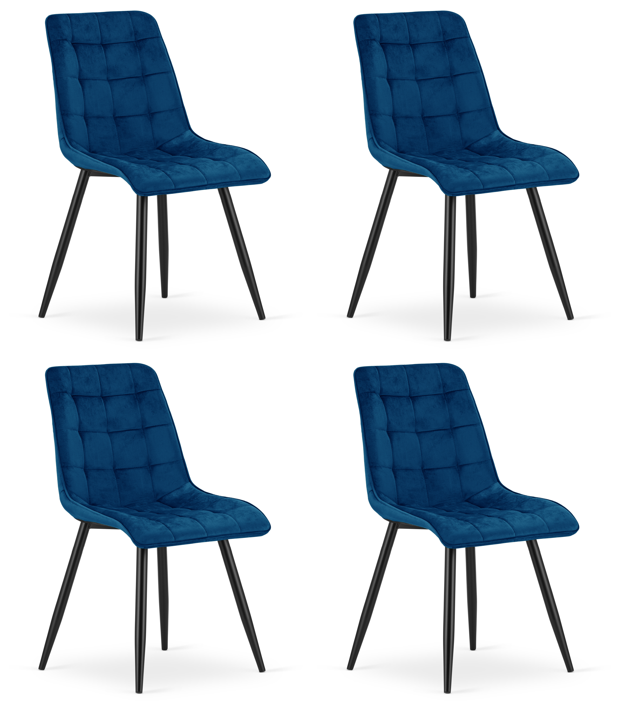 4er-Set Stuhl SPLIT in Navy-Samt mit schwarzen Beinen