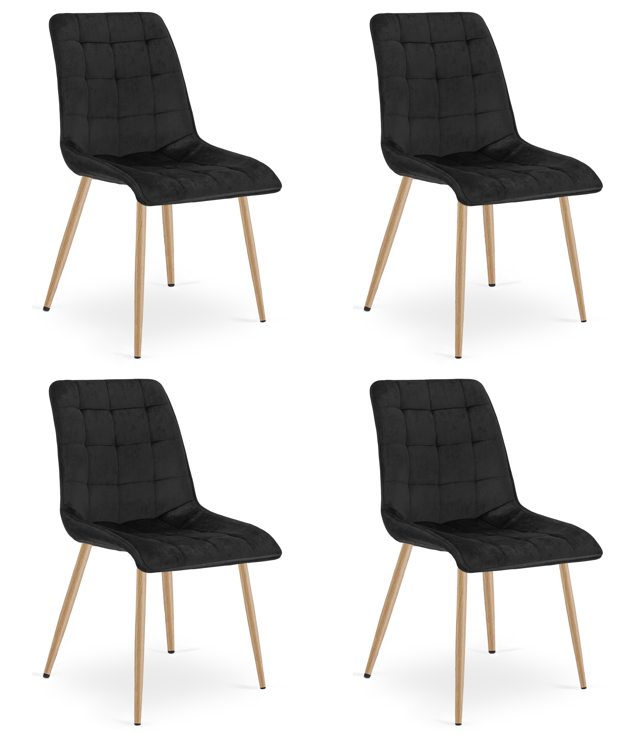 4er-Set Stuhl SPLIT in Schwarz aus Samt
