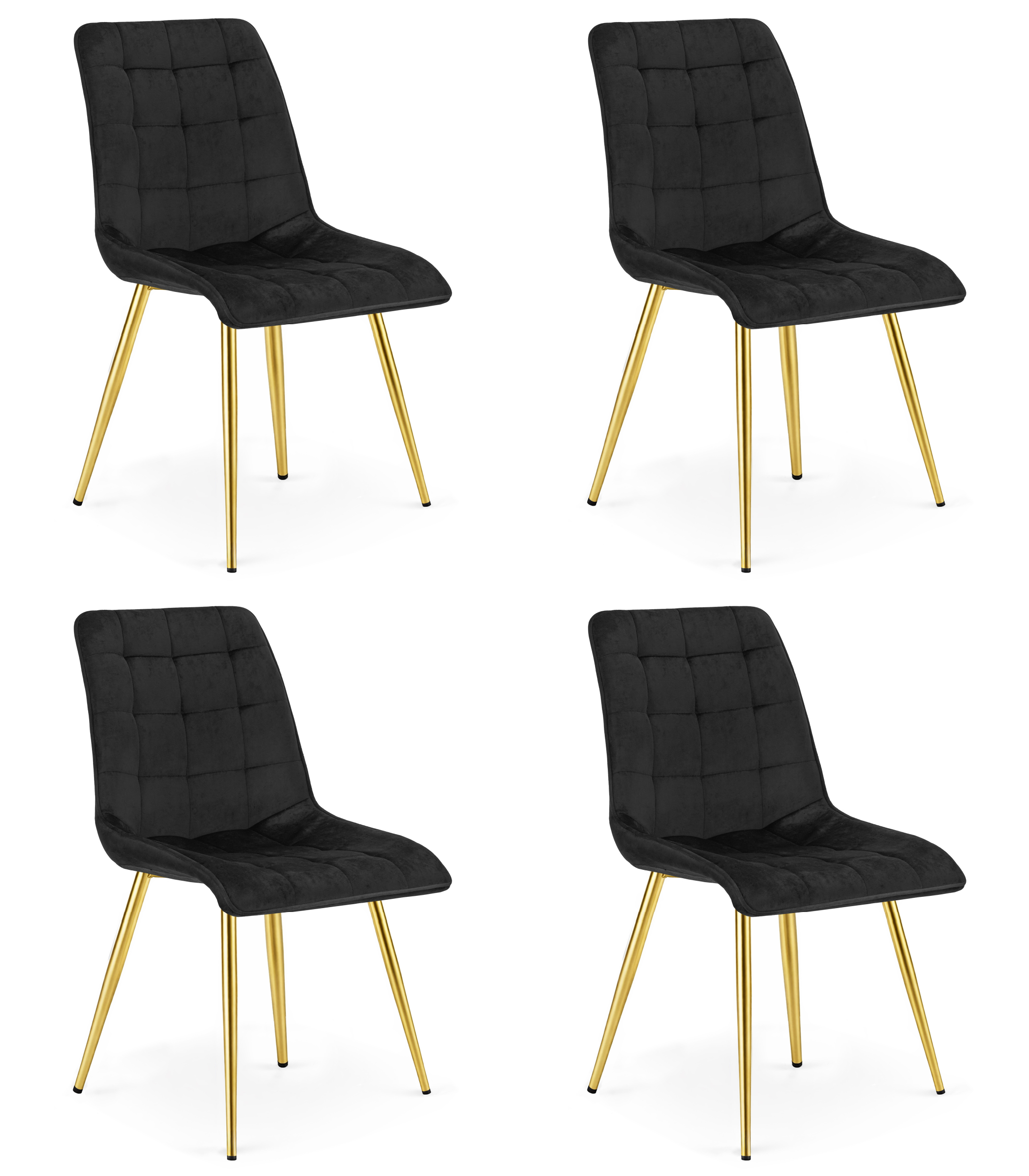 4er-Set Stuhl SPLIT in Schwarz mit goldenen Beinen