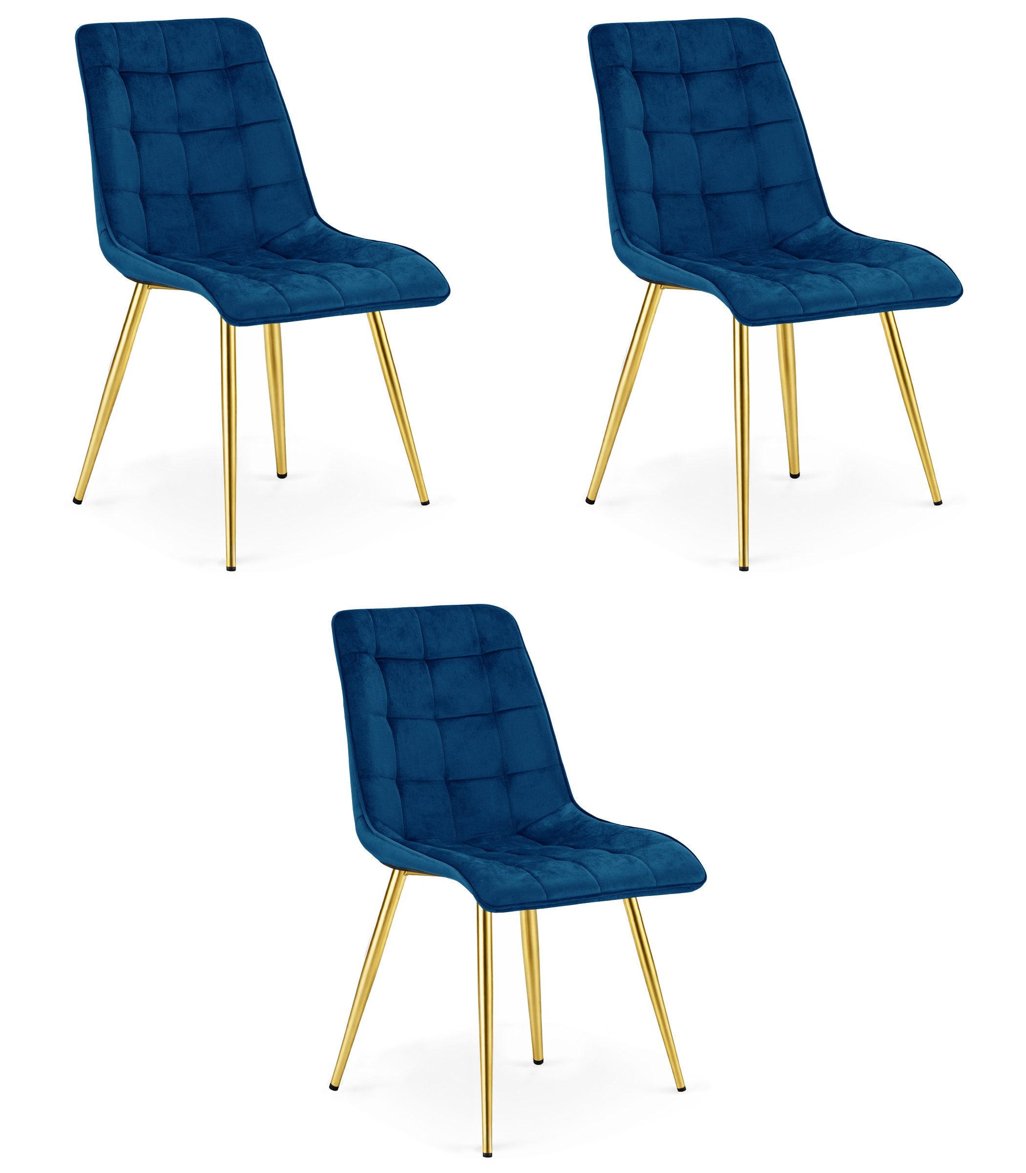 3er-Set Stuhl SPLIT in Navy-Samt mit goldenen Beinen