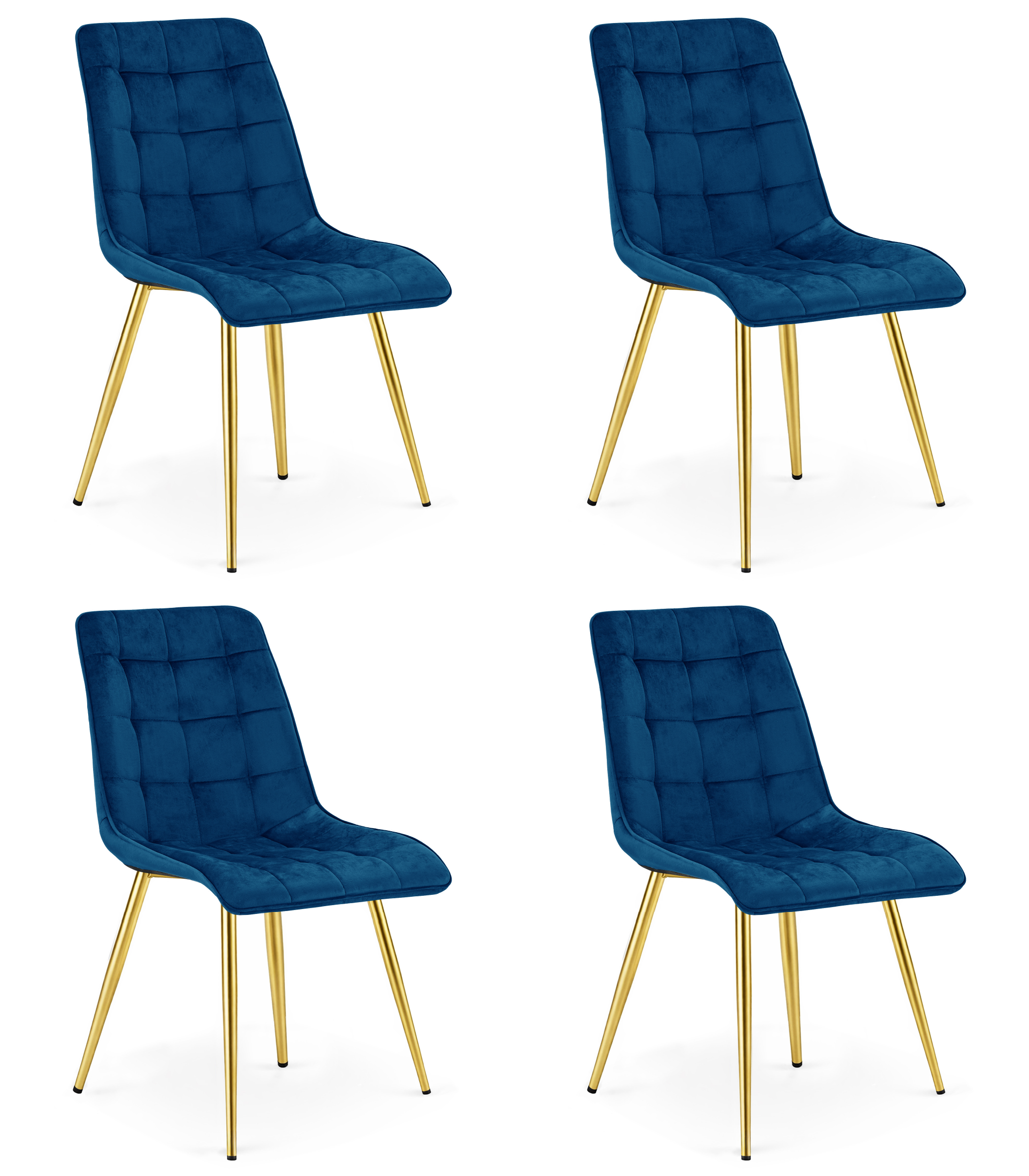 4er-Set Stuhl SPLIT in Navy-Samt mit goldenen Beinen