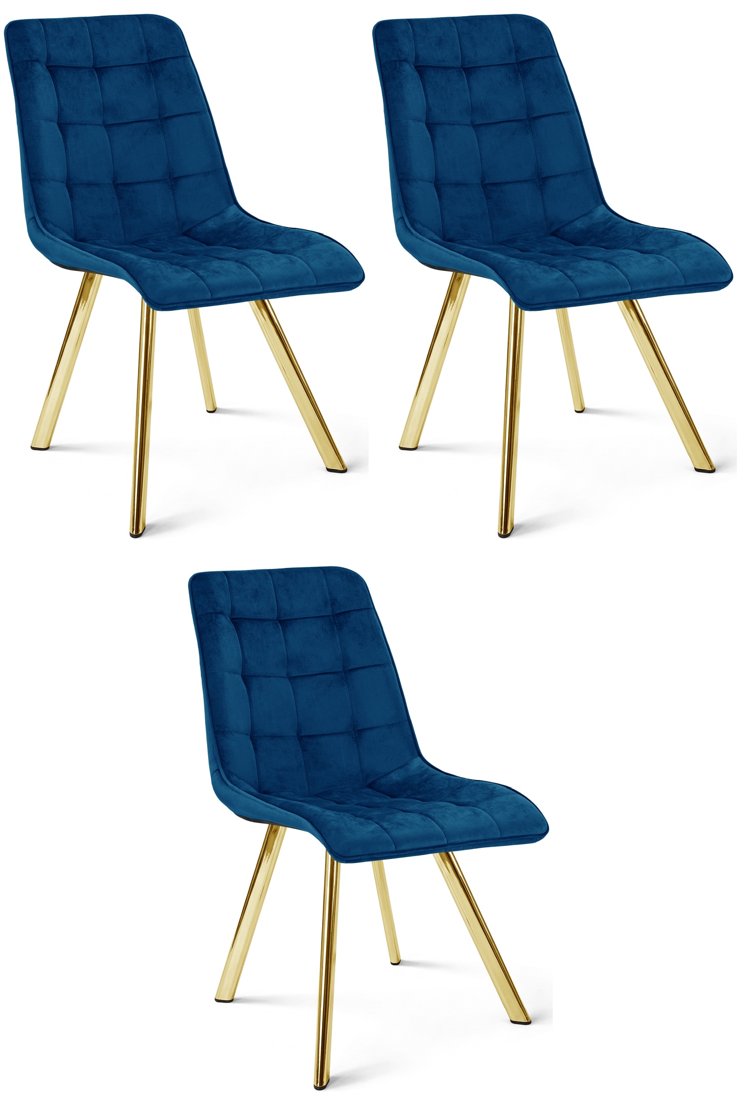 3er-Set Stuhl CIEZA in Navy-Samt mit goldenen Beinen