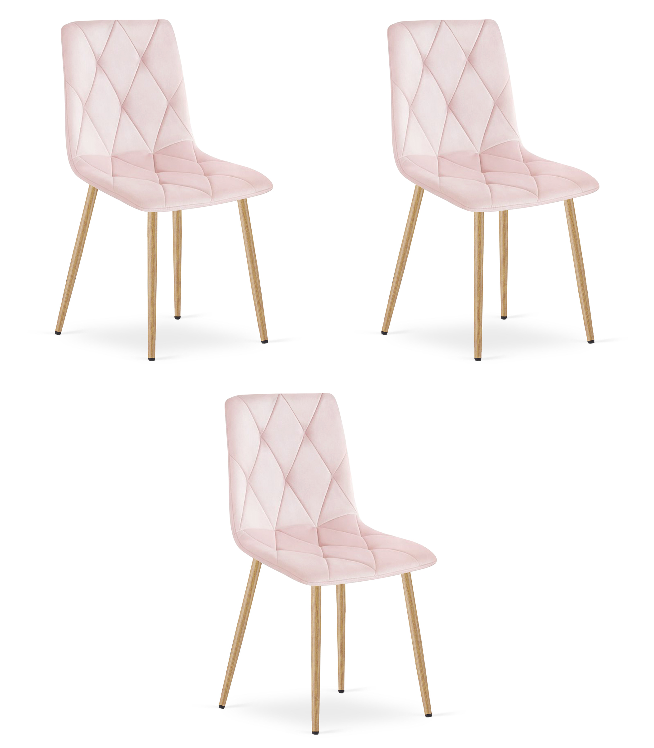 3x Stuhl LIBRA Samt hellrosa mit holzfarbenen Beinen