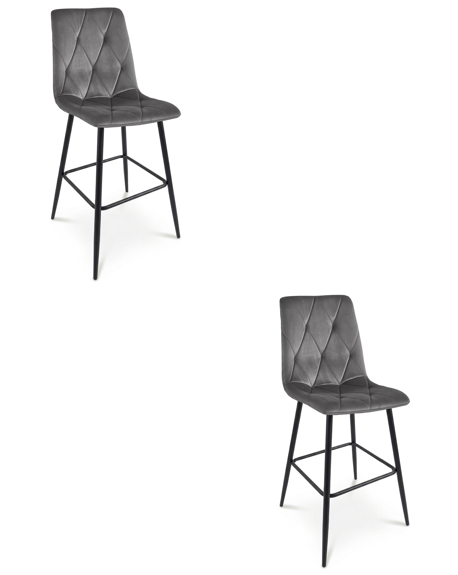 Barhocker LIBRA 2er-Set in dunkelgrauem Samt, Beine schwarz