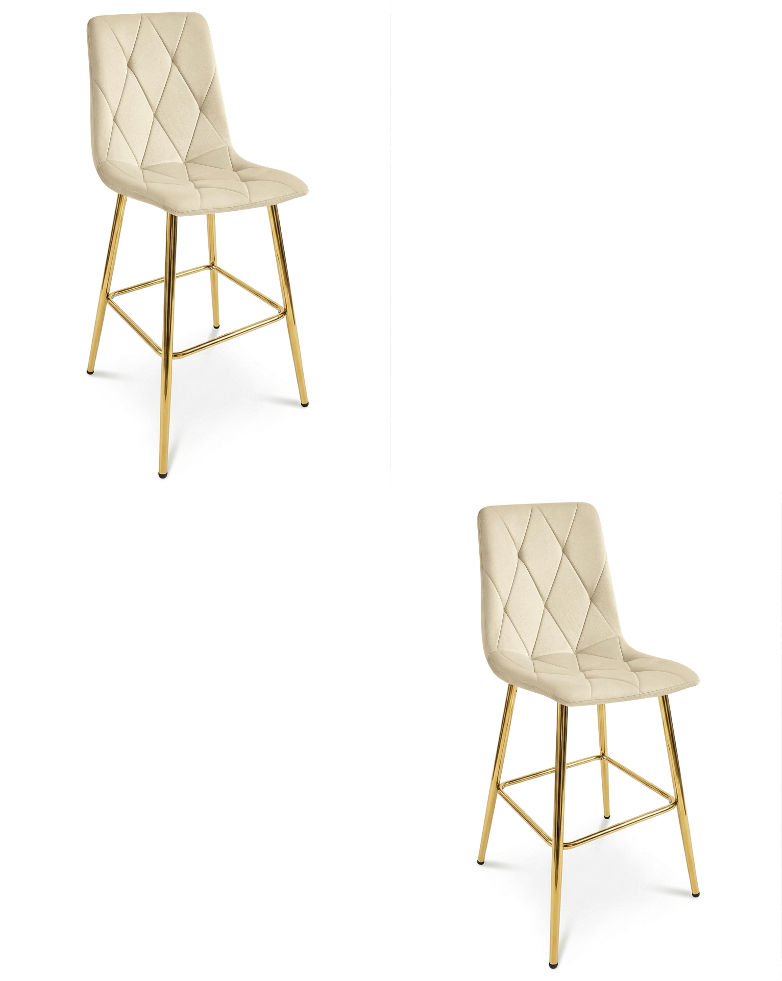 2x Barhocker LIBRA Samt hellbeige mit goldenen Beinen