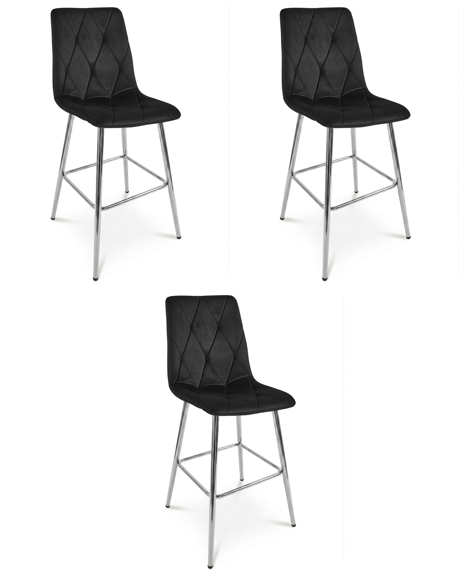 Barhocker LIBRA 3er-Set in Schwarz mit Chrombeinen
