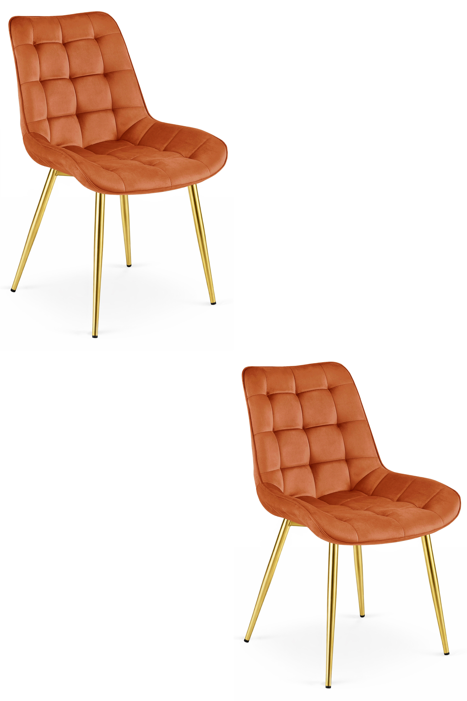 Stuhl BERA 2er-Set in Kupfer-Velours mit goldenen Beinen
